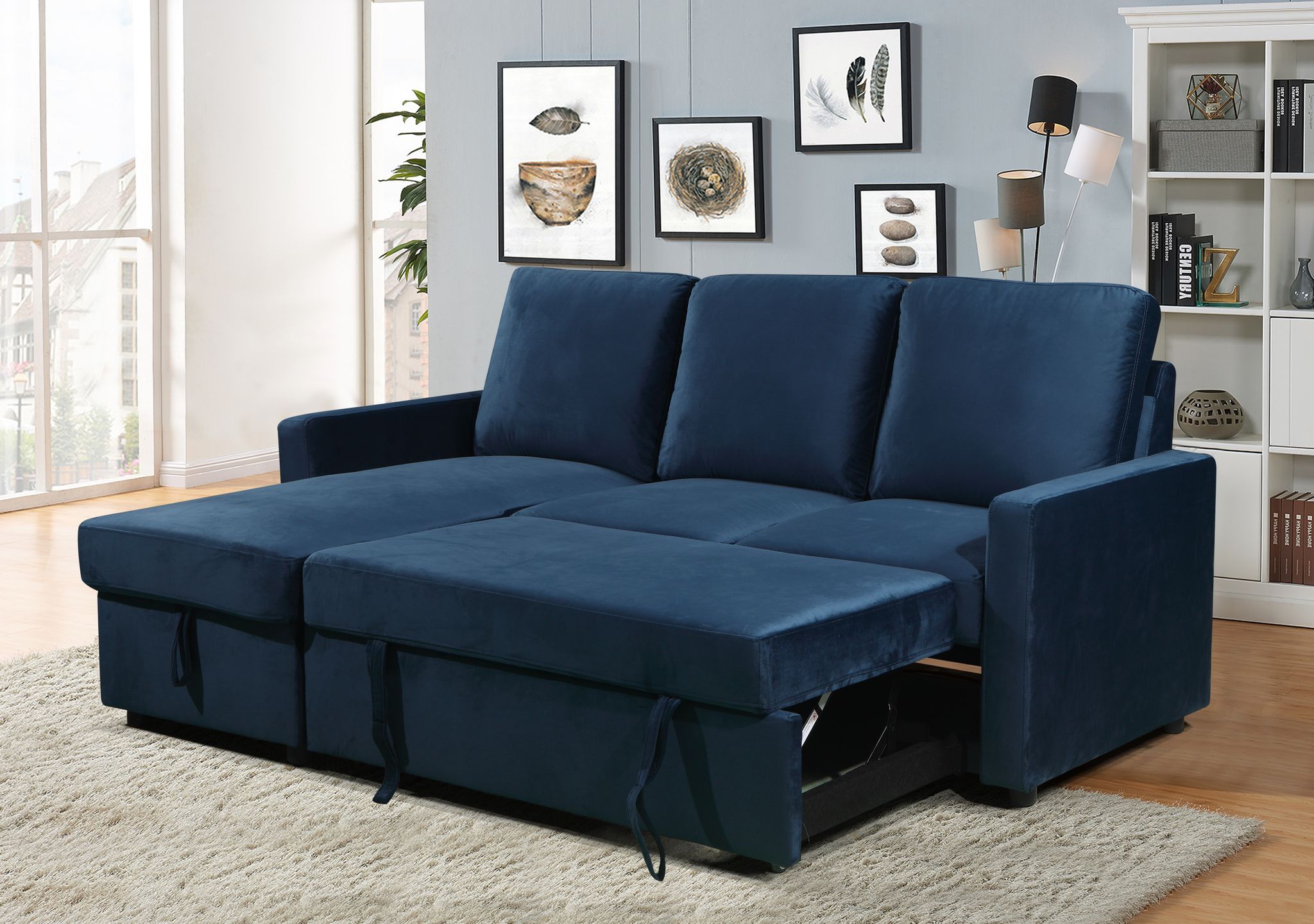 Kuta Reversible Chaise Sofabed Velvet Blue